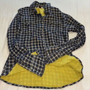 Vintage Old Navy Pearl Snap Buttons Cotton Navy Plaid Women's M Western Boho Y2K